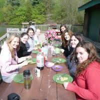 Eating outside Lakeside on GS Camp Sac