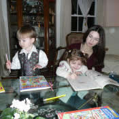 James and Julia coloring, Beata watching